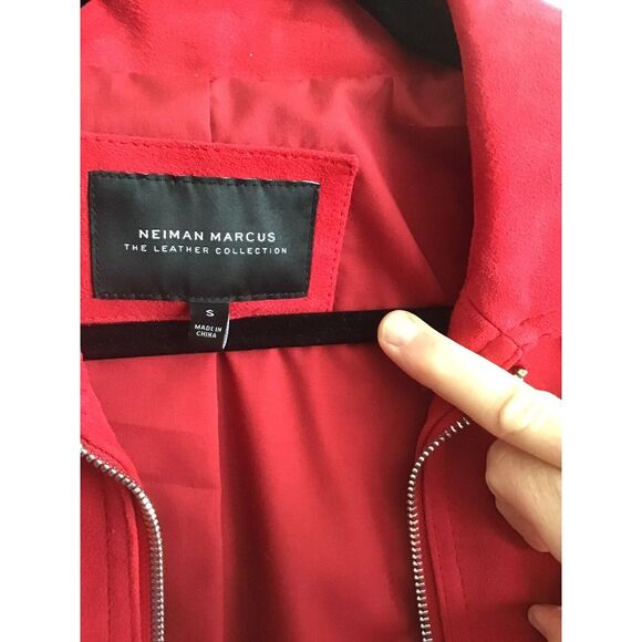 NEIMAN MARCUS Red Suede Leather Studded Moto Jacket Size Small P14682 - Picture 5 of 5